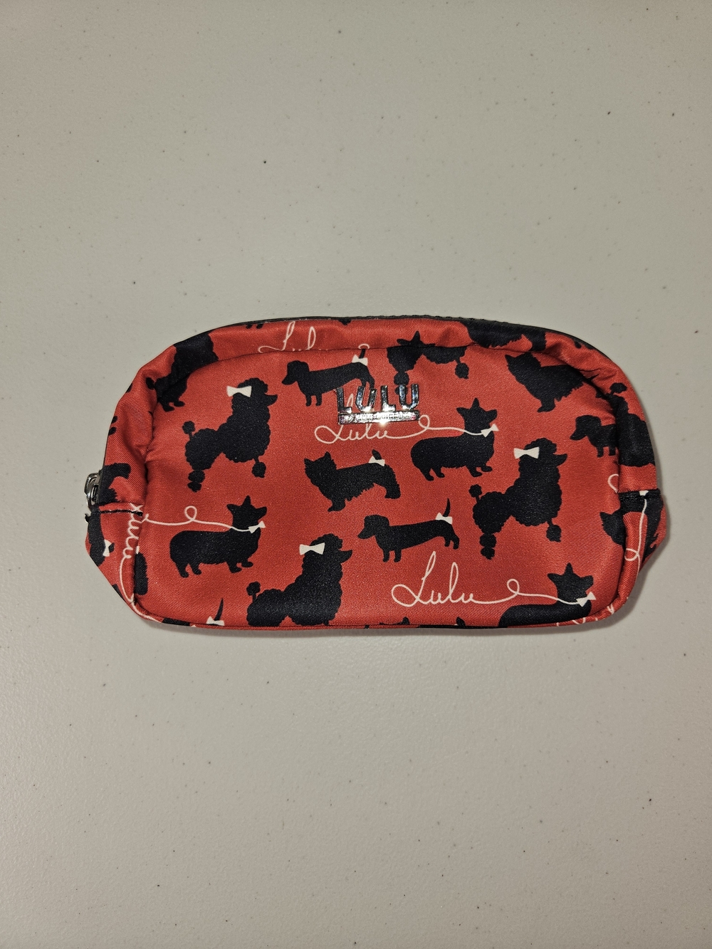 Lulu Guinness Red Cosmetic Bag with Black Dog Silhouettes